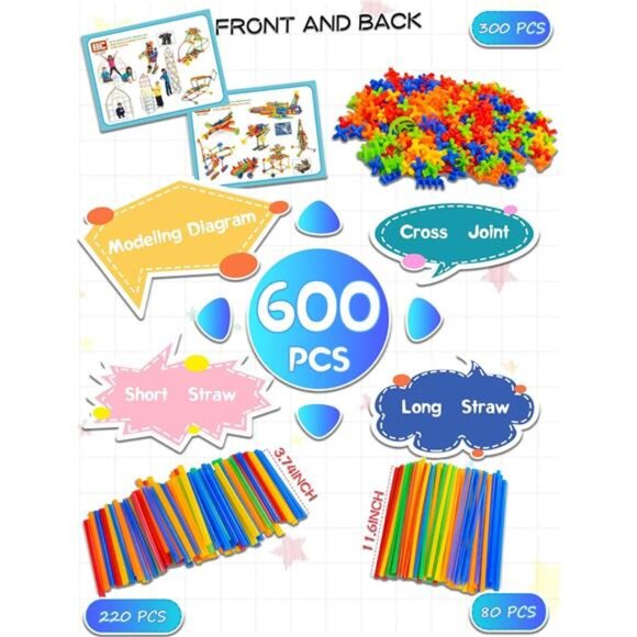 600PCS STEM Building Toy Straw Constructor Toy Up Grade Engineering Building Set - Picture 6 of 6